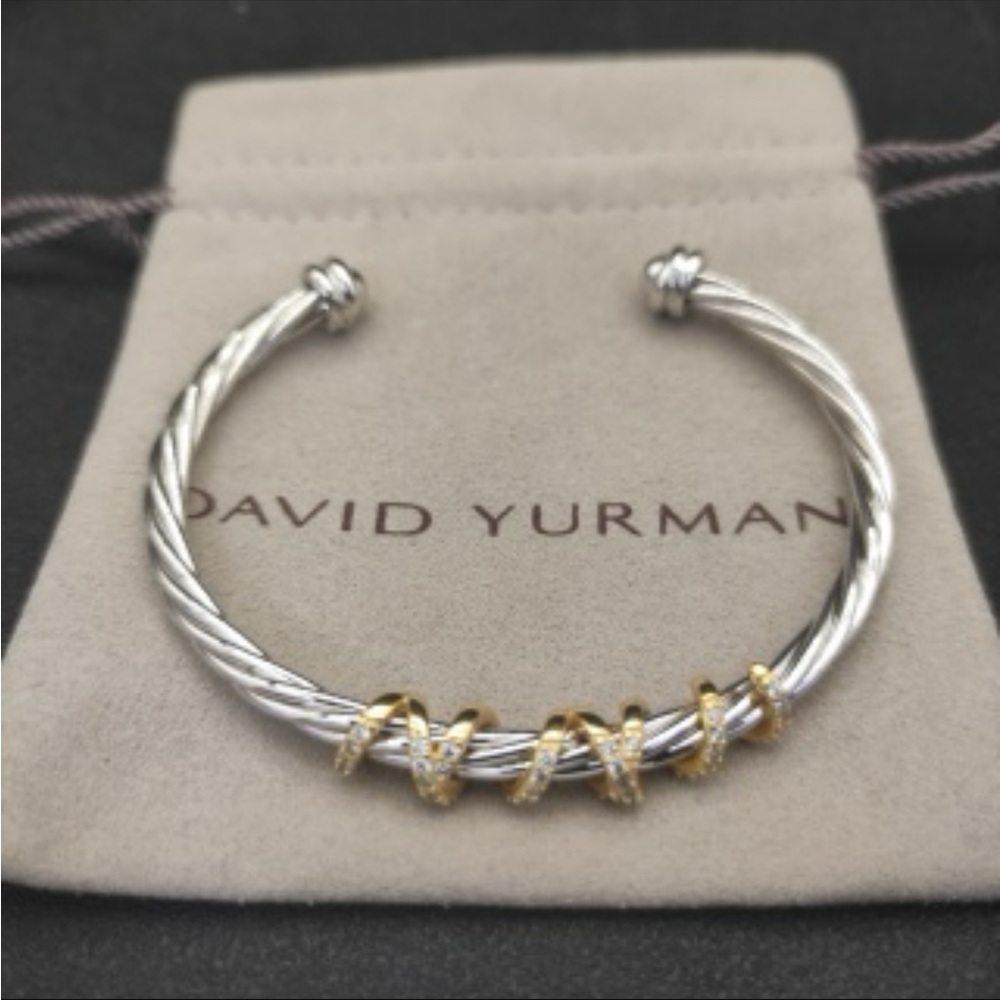 David Yurman Two-Tone Gold Wrap Diamond Cable Cuff Bracelet